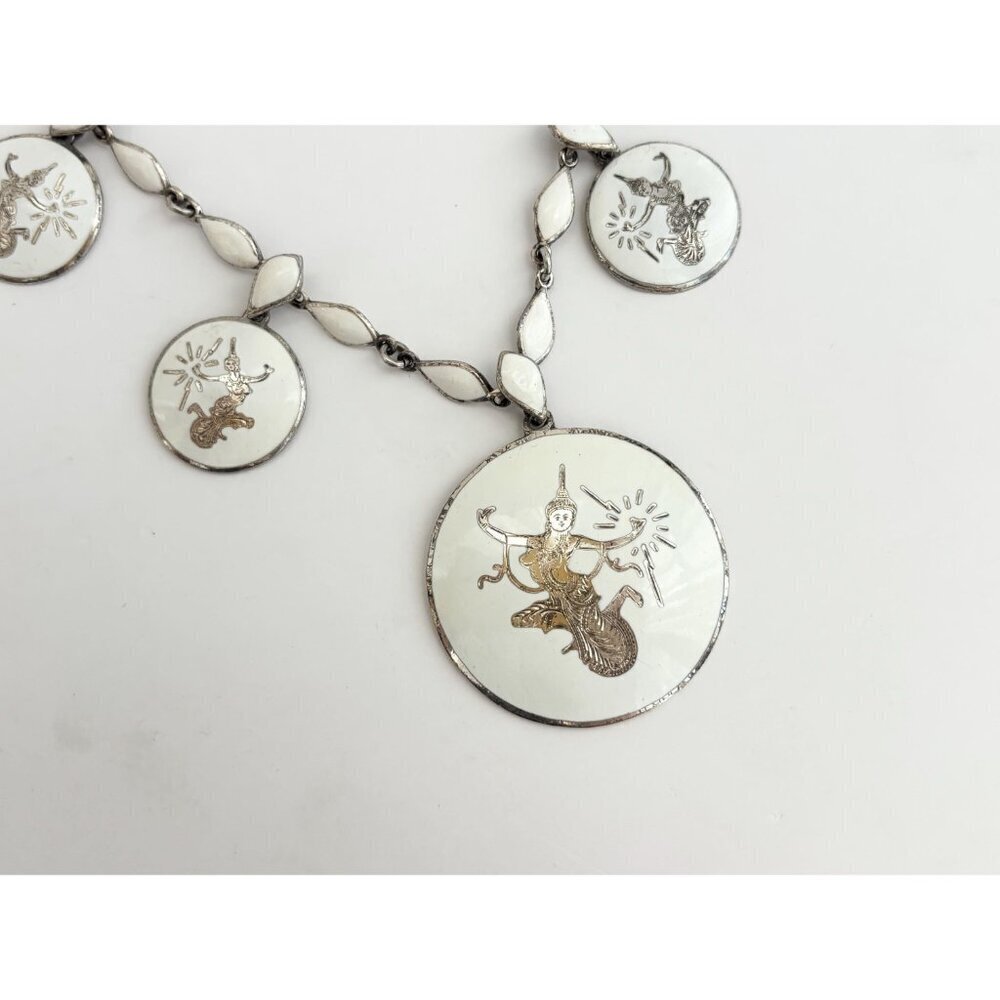 Rare Siam Sterling Silver White Multi-Figure Thai Made 30's 925 Vintage Necklace - Picture 2 of 16